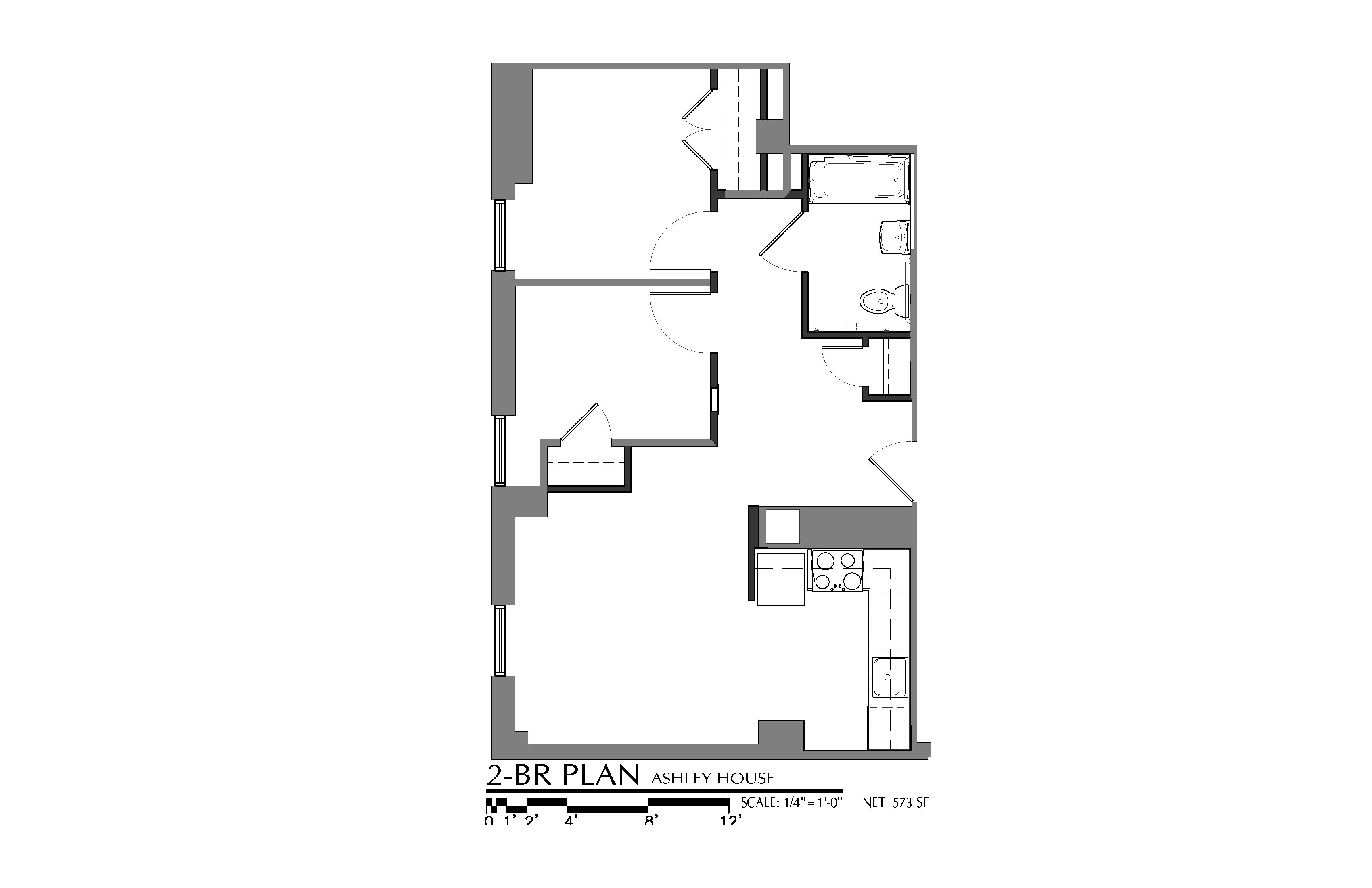 Floor plan for 2 beds, 2 baths, 603 sqft